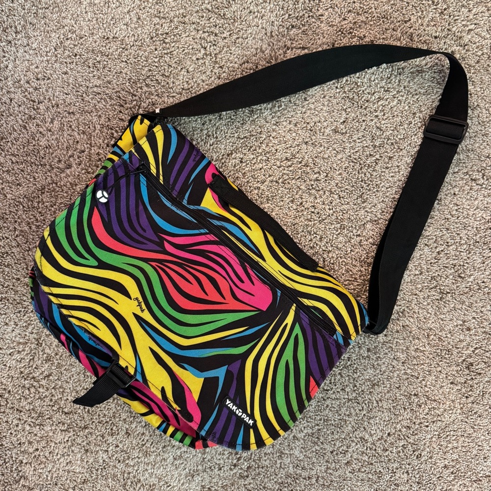 VGUC Yak Pak Messenger Bag, Rainbow Zebra Print
